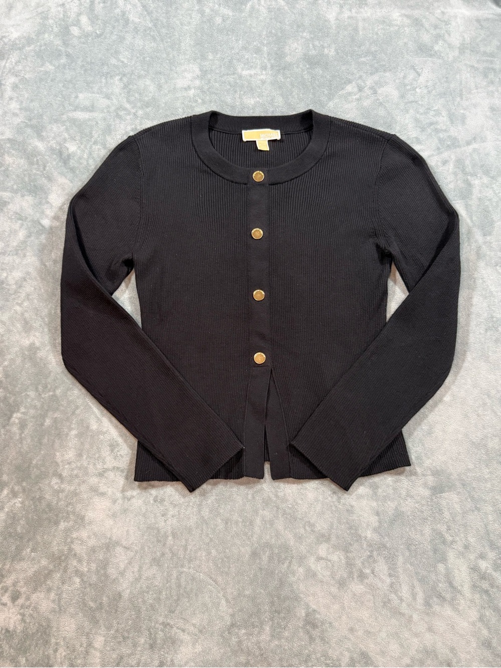 Michael Kors Black Ribbed Knit Gold Button Cardigan XL